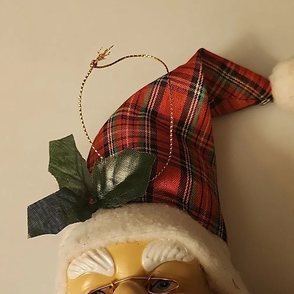 Festive Santa Claus Ornament with  Plaid Hat